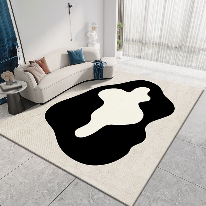 Black Nodic Area Rug Polyester Graphic Indoor Rug Non-Slip Backing Rug for Living Room