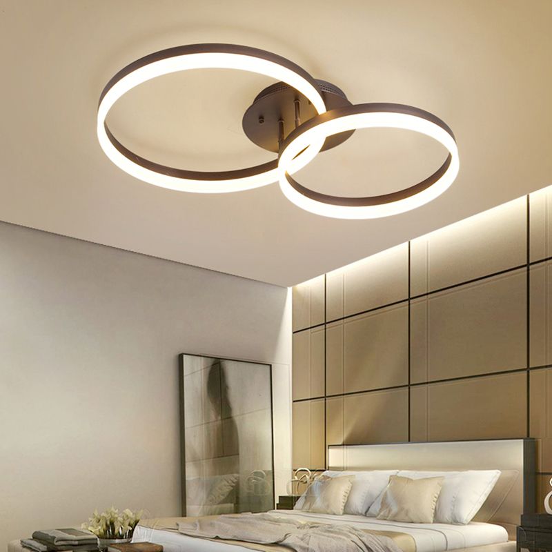 Boucle Bedroom Flush Ceiling Lamp LED Acrylique 27.5 "/35.5" /43 " Wide Minimalist Brown Semi-Flush Mount in Warm / White / Natural Light