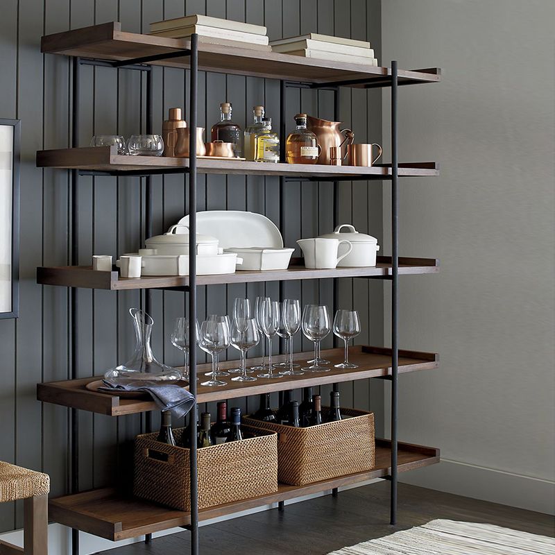 Etagere Open Back Bookshelf Wooden Industrial Bookcase with Shelves