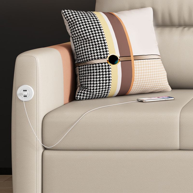 Faux Leather Sofa Stain Resistant Sewn Pillow Back Sofa Bed in Light Brown