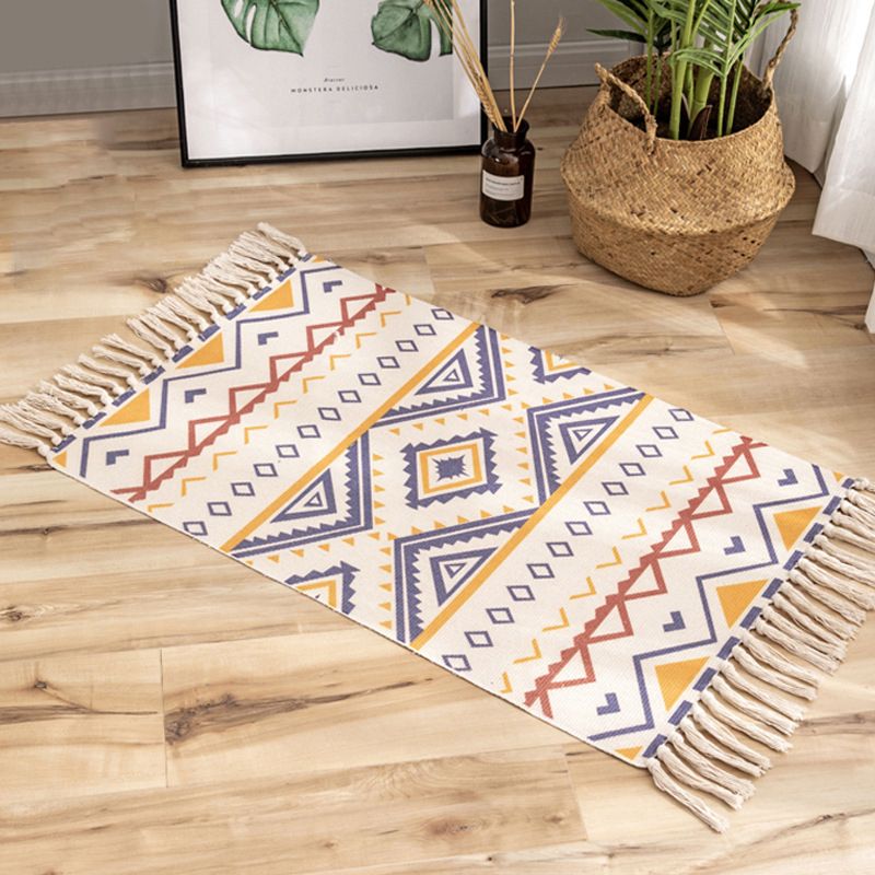 Uniek geometrisch tapijt multicolor eclectisch tapijt katoenen huisdiervriendelijk tapijt met kwastje voor grote kamer