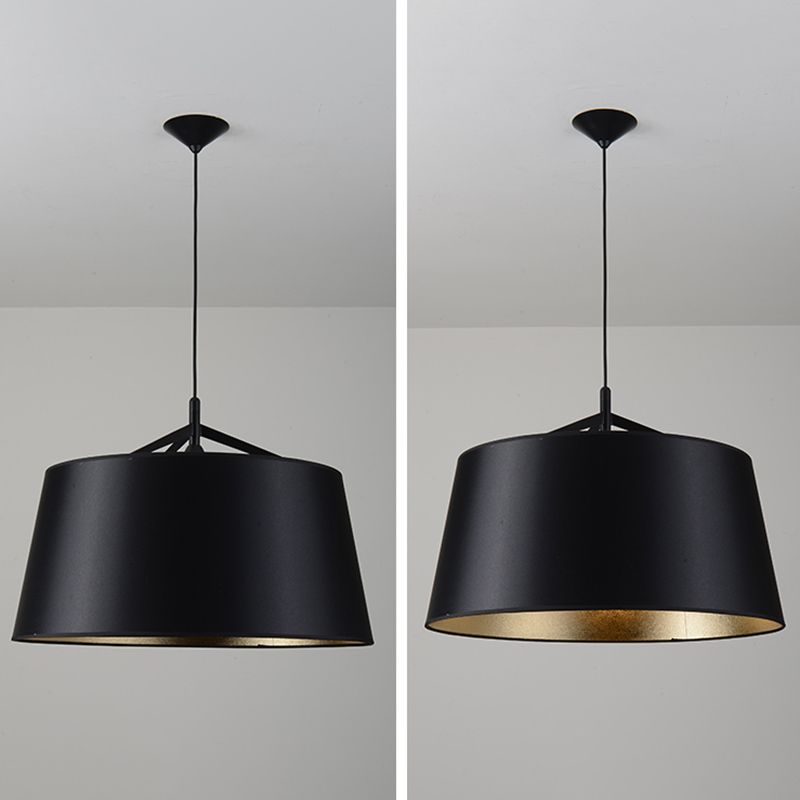 Frustum Hanging Light Simplicity Fabric 1-Light Dining Room Pendant Light in Black and Gold Inner