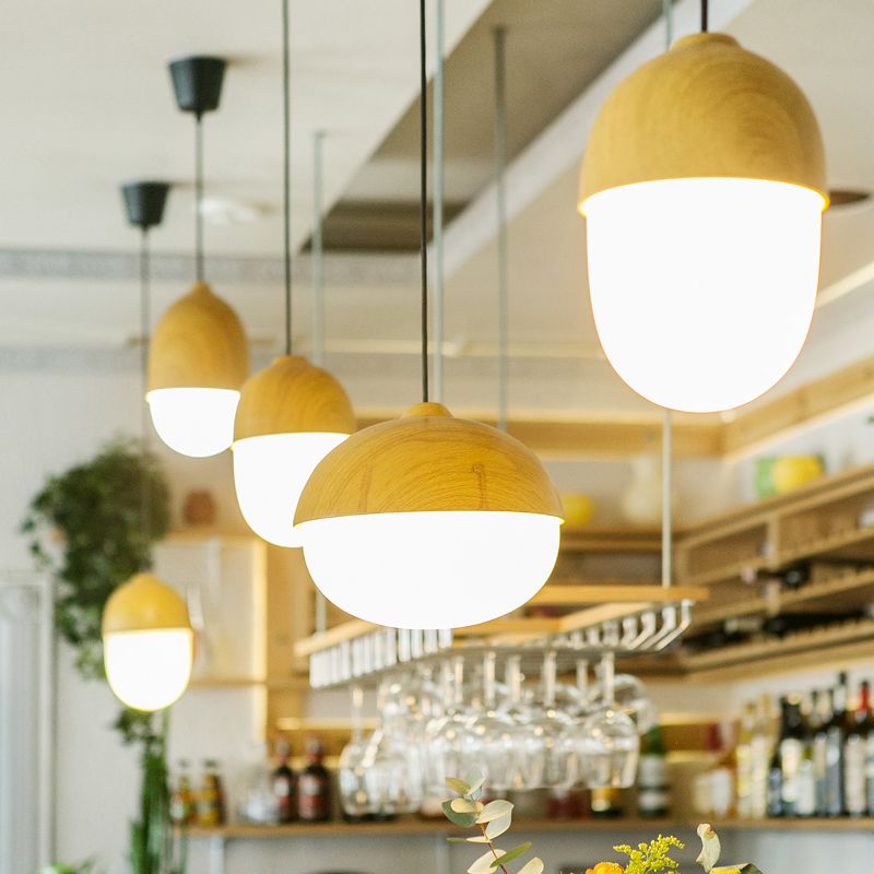 Beige Nut Pendant Light Simple Style 1 Testa a testa in legno Lampada per il ristorante
