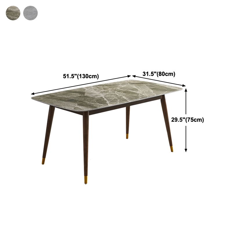 Solid Wood Contemporary Rectangular Dining Table Sintered Stone Top Table with Wood Legs