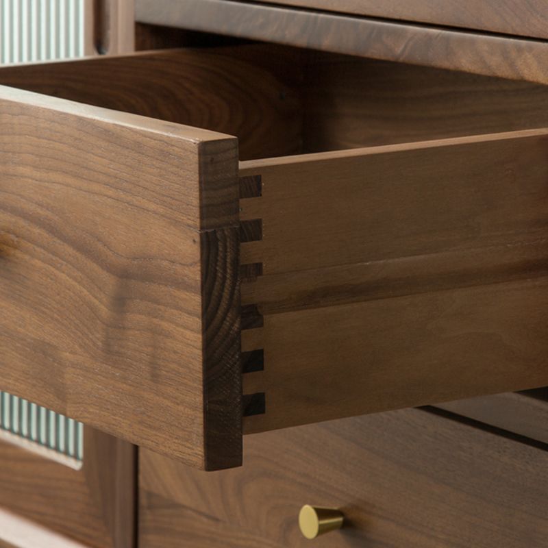 Modern Glass Doors Solid Wood Sideboard Cabinet with Cabinets and Drawers