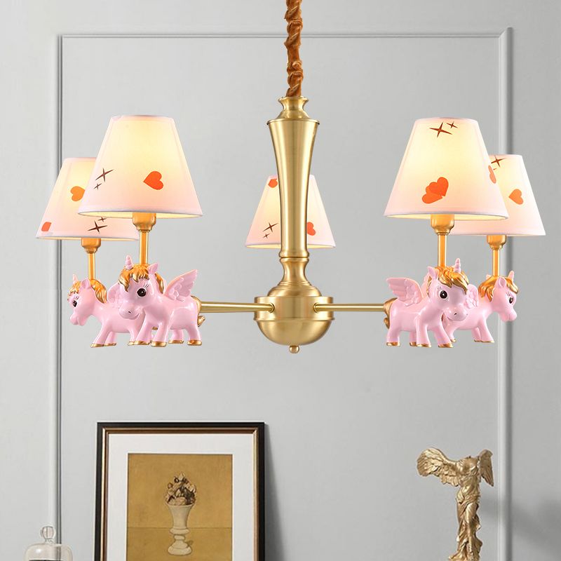 Motif de coeur lustre éclairage enfants tissu suspension de chambre à coucher avec licorne décorative