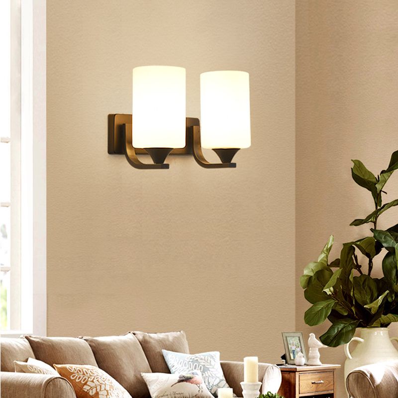 Industrial Vintage Sconce Light Fixtures Milk Glass Cylinder Vanity Wall Lamp Sconce