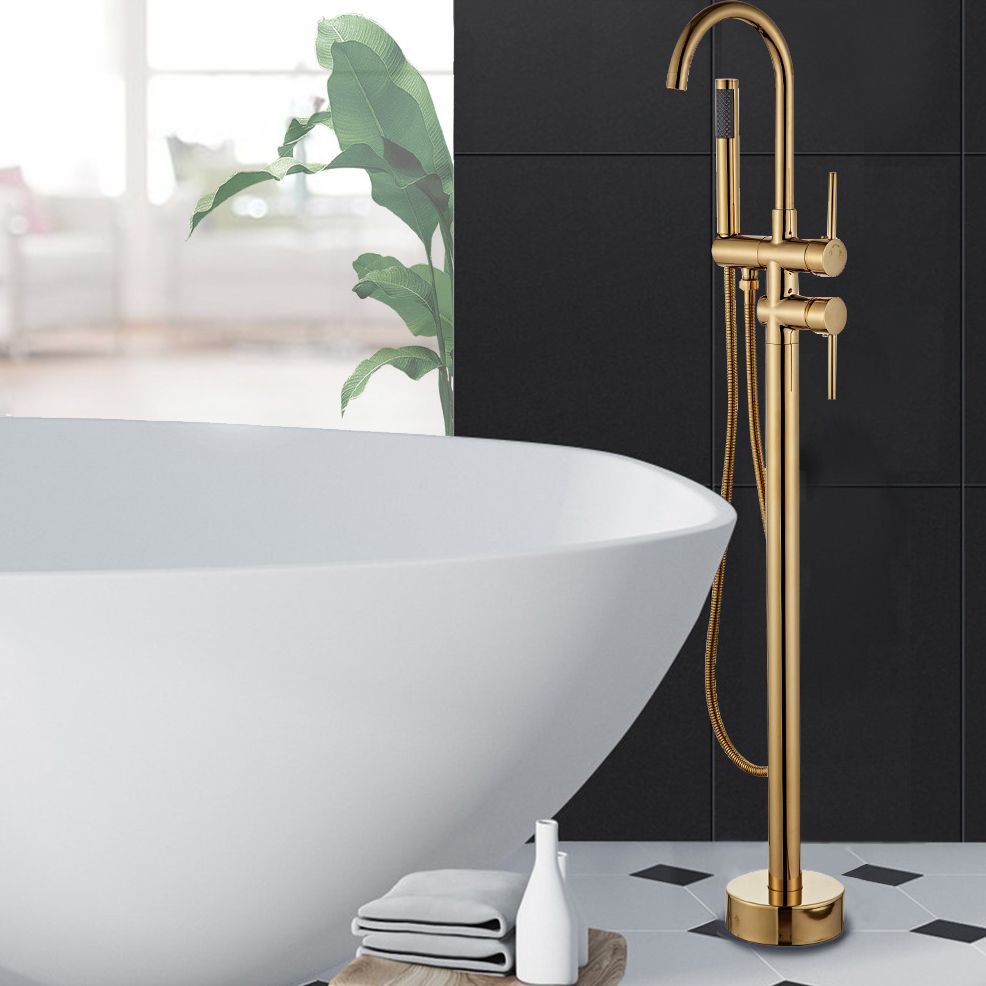 Traditional Floor Mounted Freestanding Tub Filler Double Handles Bathtub Faucet