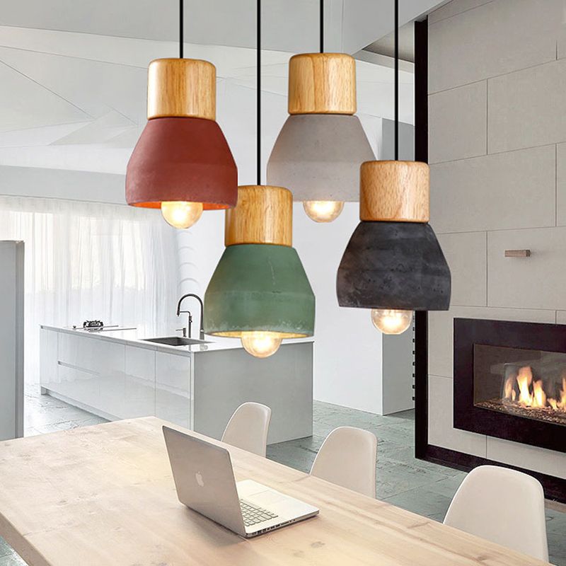 Zement + Massivholz Einfachheit Mini Hanging Light 4,9 "breites nordischer Lampen -Leuchten -Anhänger für das Café