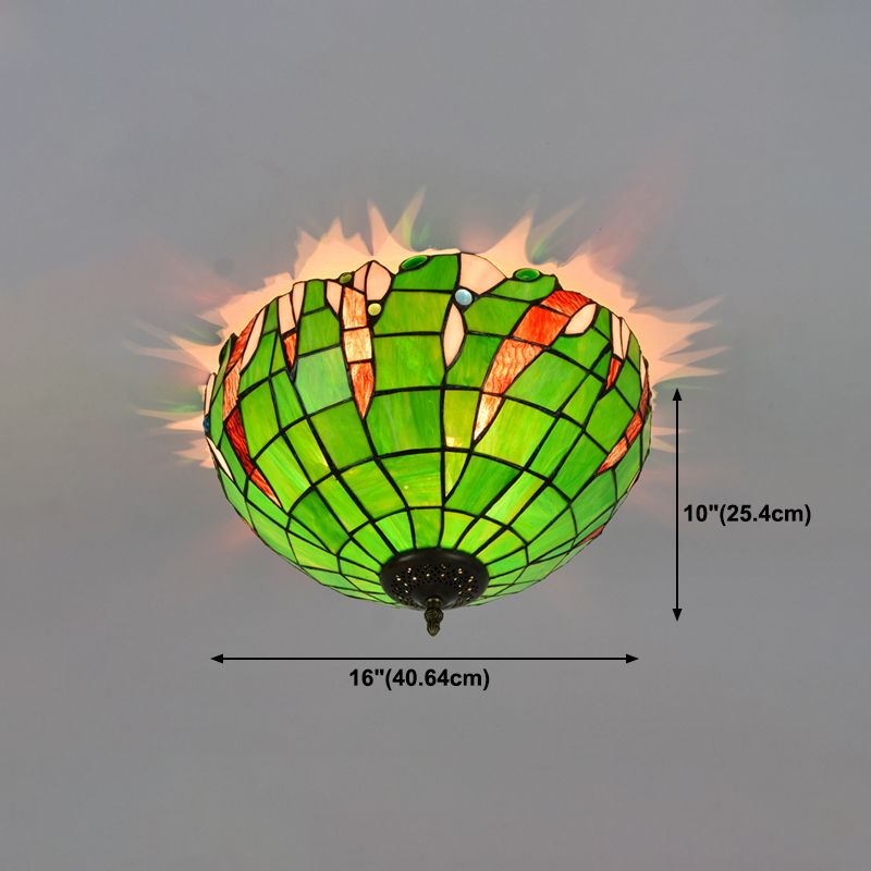3 Lights Ceiling Fixture Tiffany Style Glass Flush Mount Lamp