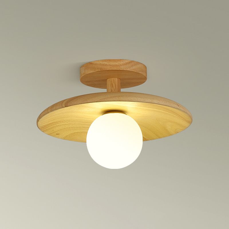 Contemporary Globe Flush Light Fixture Wood 1 Light Flush Mount Ceiling Light in Brown