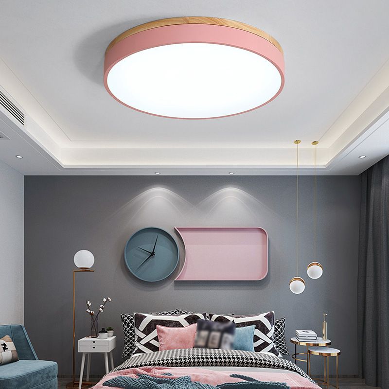 Modern Minimalist LED Macaron Ceiling Light Wrought Iron Circular Flush Mount with Acrylic Shade