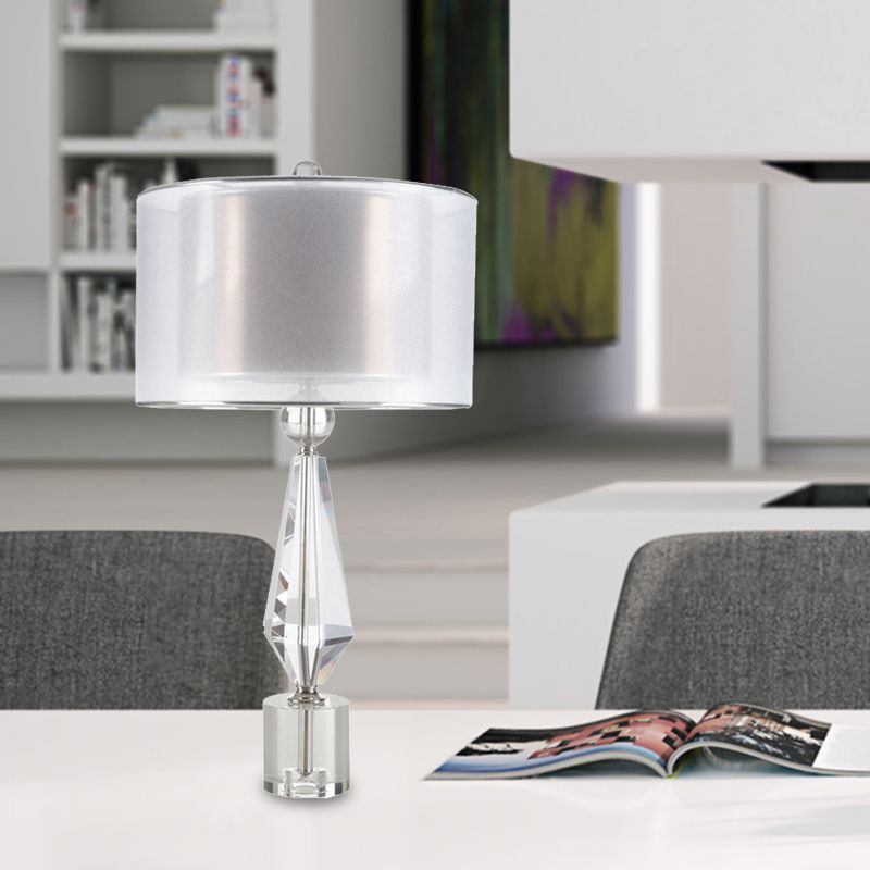 Stofcilinder bureau licht modernistisch 1 lamp witte nachttafellamp met heldere kristalbasis
