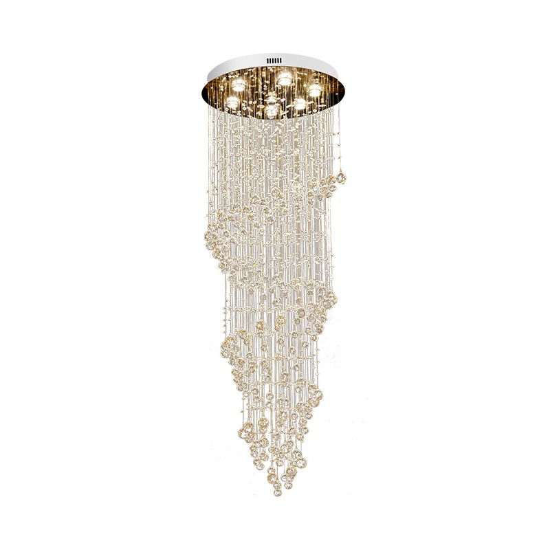 Modern Swirling Strand Ceiling Lamp 7 Lights Crystal LED Cluster Pendant Light in Gold