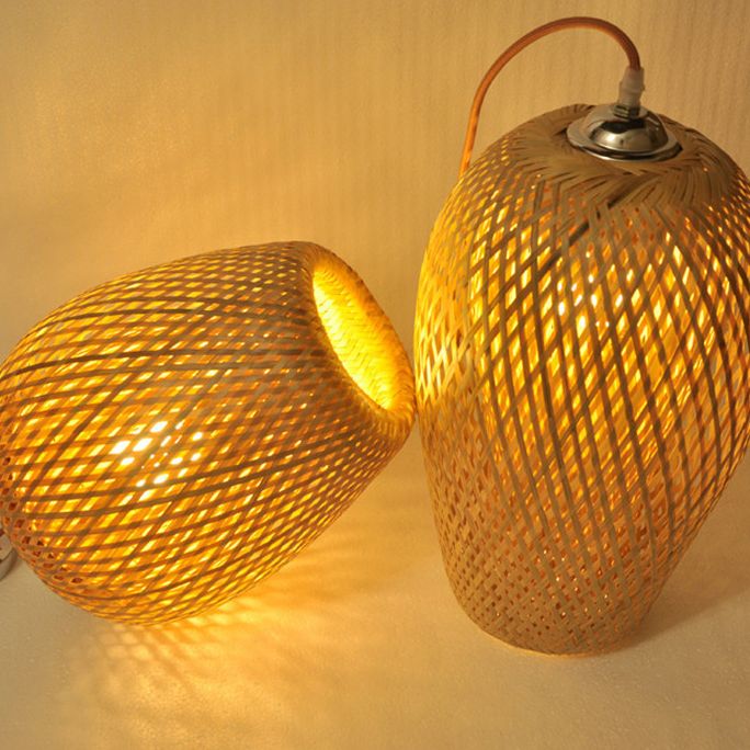 Beige colgante colgante colgante estilo 1 bulbo colgante de bambú para mesa de comedor