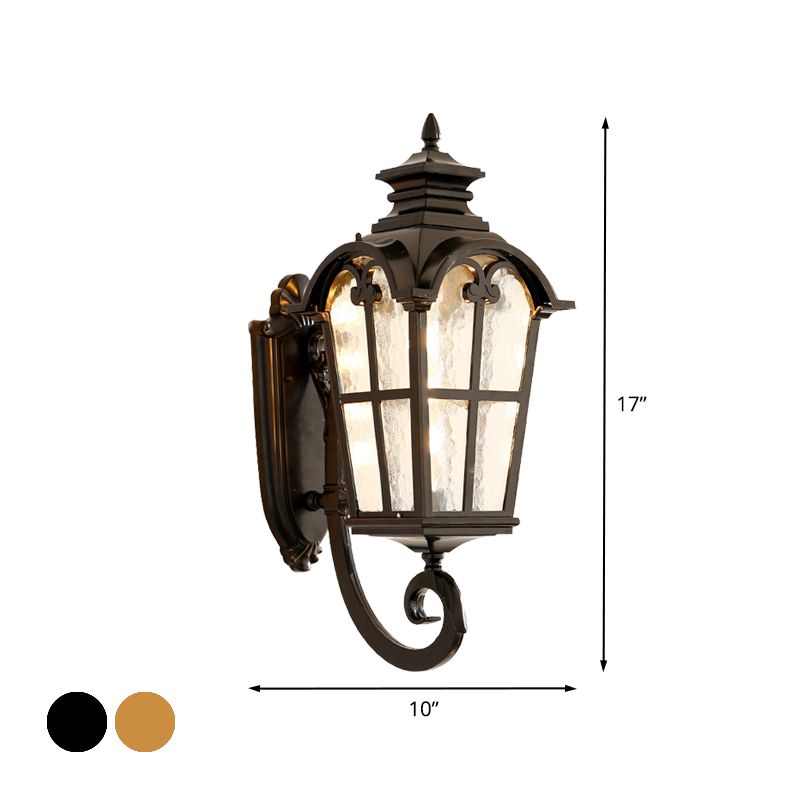 Farmhouse Lantern Sconce Lamp 1-Light Metallic Wall Light Fixture in Black/Brass with Water Glass Shade