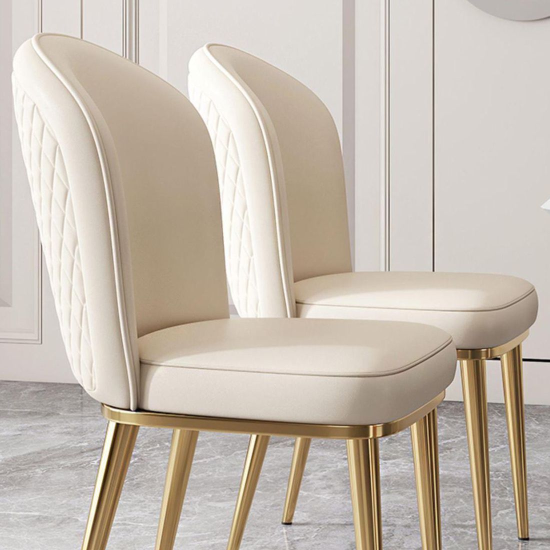 Kitchen Dining Chairs Faux Leather Side Chairs with Gold Metal Legs