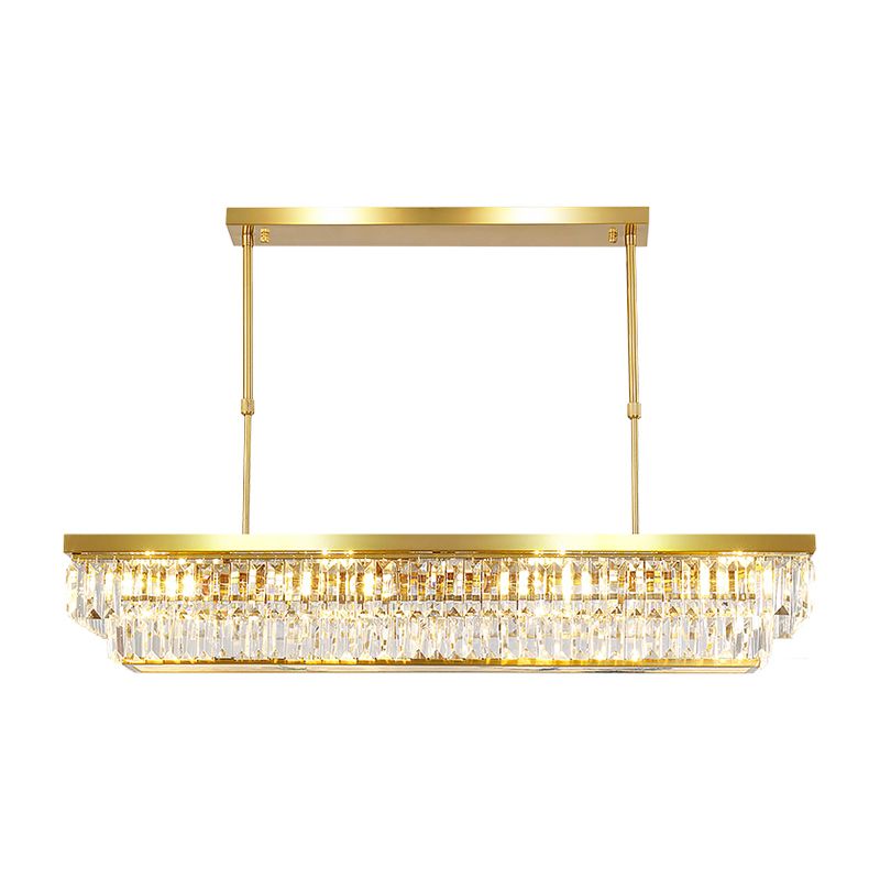 Contemporary Style Rectangle Shape Island Lights Crystal 4 Light Island Lighting in Gold