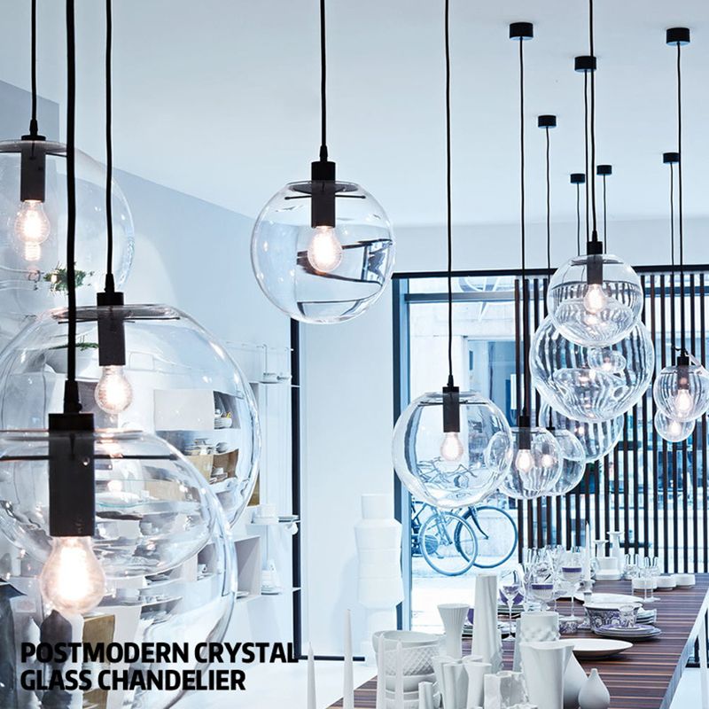 Transparent Glass Ball Suspension Light with Metallic Lamp Holder Modern Simplicity Single Light Hanging Pendant for Bedroom