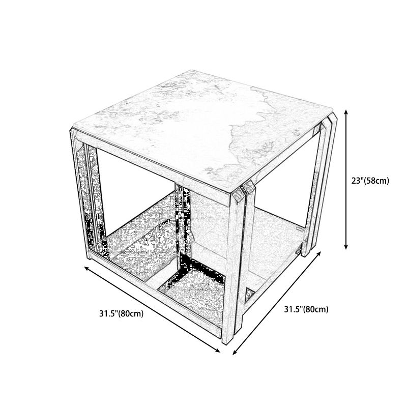 Modern Grey 58/52 Tall End Table Square Slate Top Block Side Table with Storage