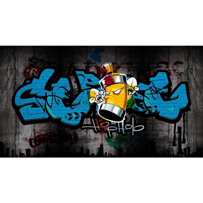 Cartoon Print Mural Decal Graffiti Non-Woven Fabric Textured Wall Covering in Soft Color