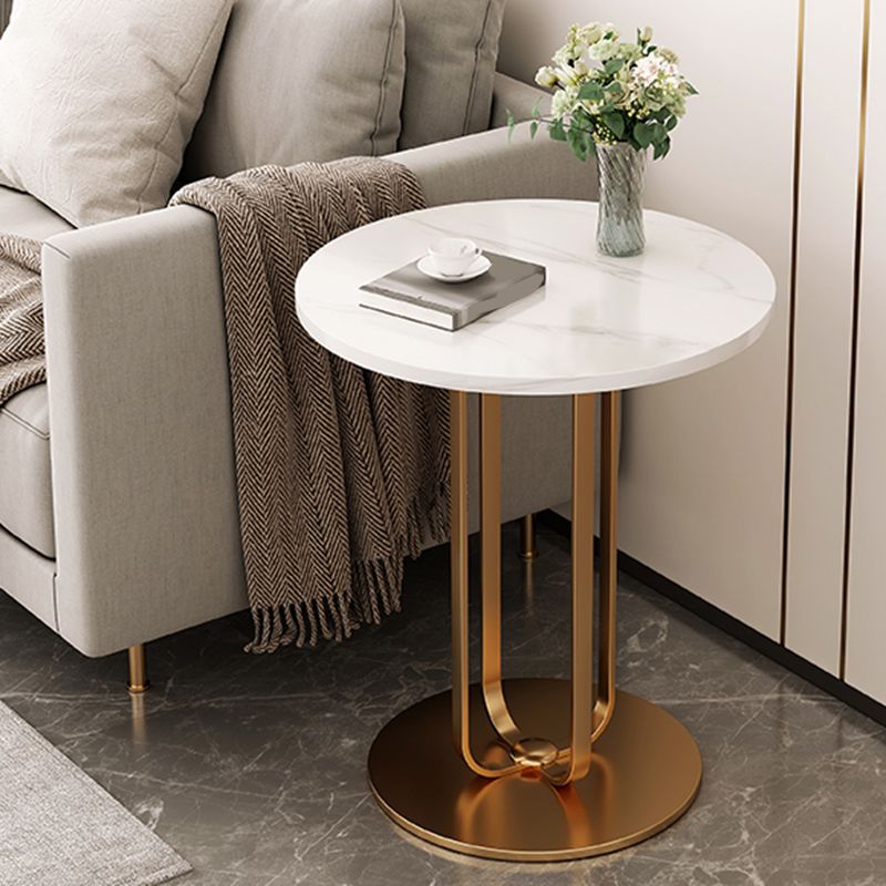 Modernistic Metallic Pedestal End Table MetalRound Slate Top Side End Table