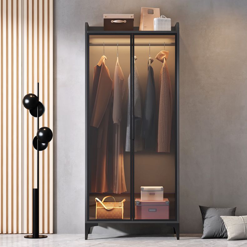 Freestanding Wood Frame Wardrobe Armoire Modern Wardrobe with Tempered Glass Doors