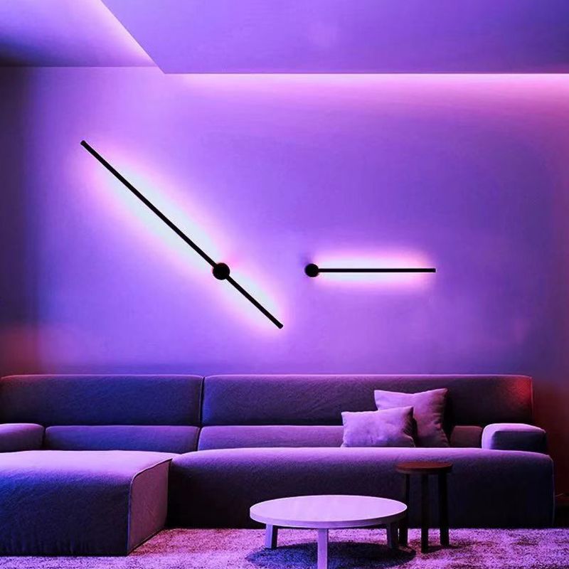Control remoto RGB Luz de la plataforma Moderna Moderna larga Lámpara de pared LED decorativa de ambiente en negro