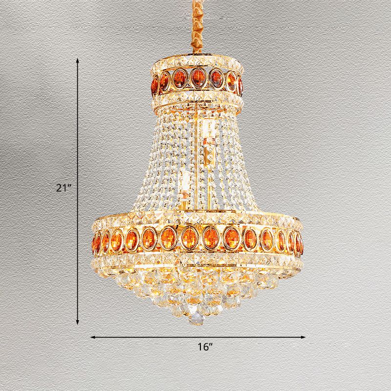 Gold Cone Pendant Chandelier Contemporary Crystal 5-Bulb Dining Hall Suspension Lamp