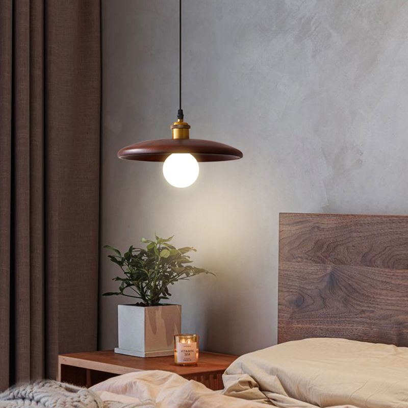 Pan Hanging Light Fixture Modern 1-Light Suspension Pendant Light with Wood