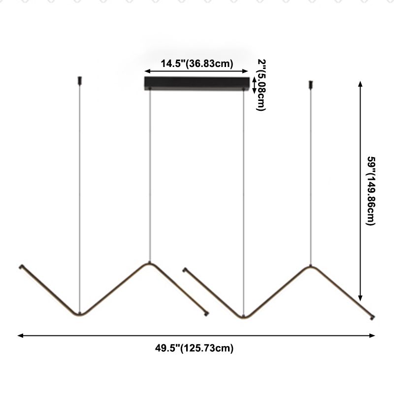 Modern Style Linear Pendant Light Fixtures Metal 2 Lights Led Hanging Lamp