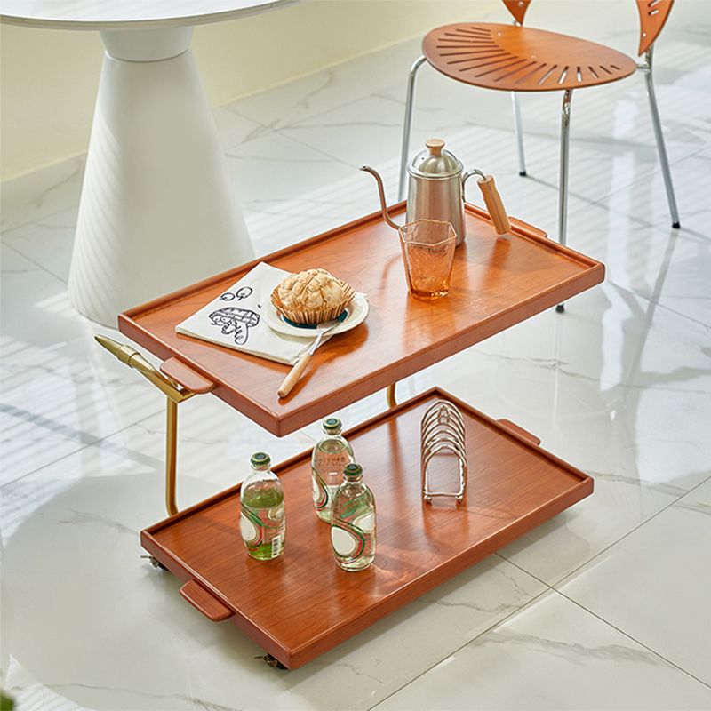 Solid Wood Sofa Side Accent Table with Shelf Rectangular Living Room Double Tier