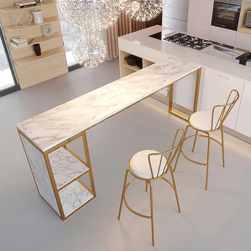 Rectangular Bar Height Table Faux Marble Top Bistro Pub Table for Patio Use