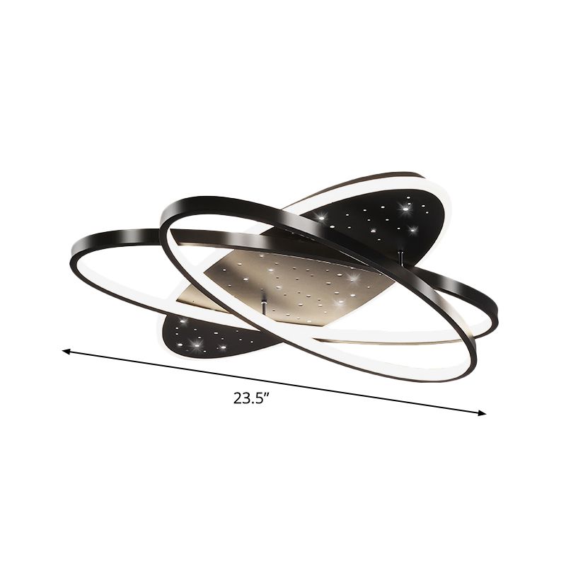 Metallic Oval and Circular Flush Mount Lamp Modern LED Flush Ceiling Light in Black