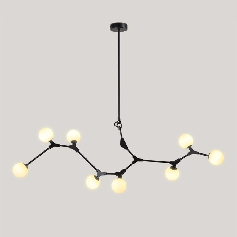 Black Molecular Island Light Modern 8-Bulb White Glass Suspension Light