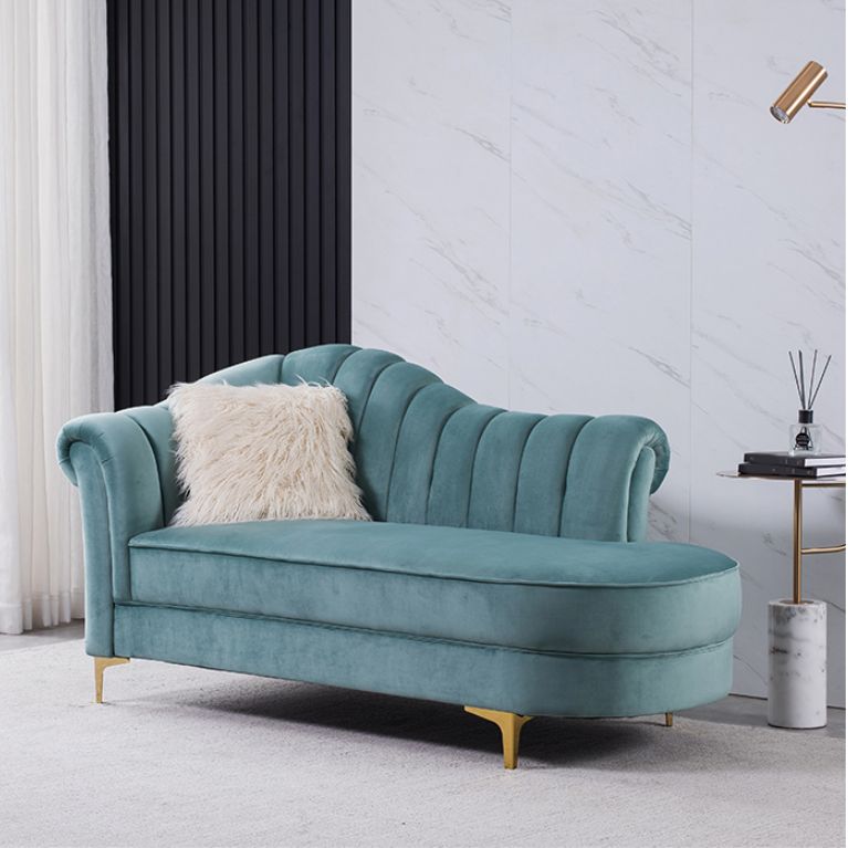 Luxury Style Velvet Chaise Lounge Bedroom Rolled Arms Chaise