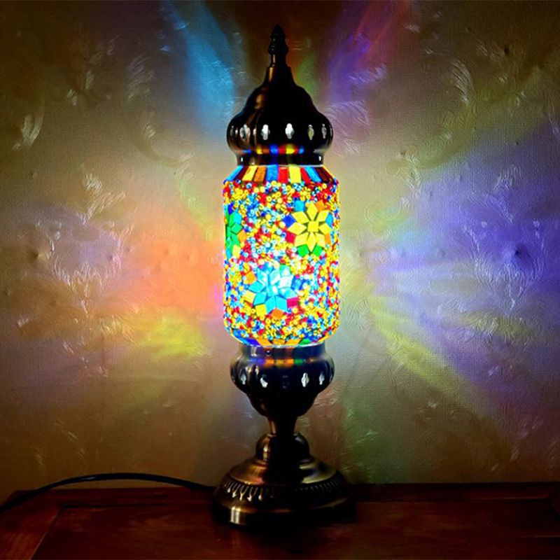 Turkish Style Glass Table Light Vintage Moroccan Desk Lamp Fixture for Bedside