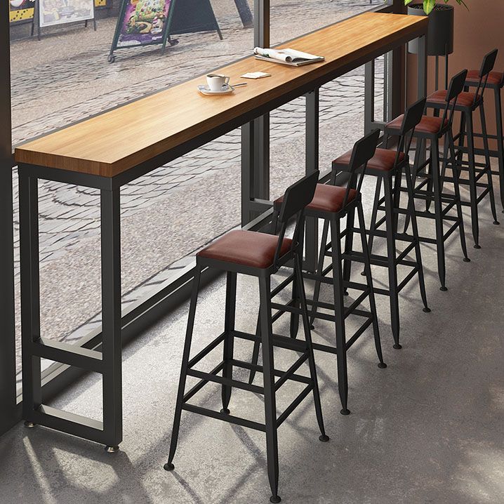 Solid Wood Bar Table Set 1/7 Pcs Industrial Metal Frame Bar Table and Stools