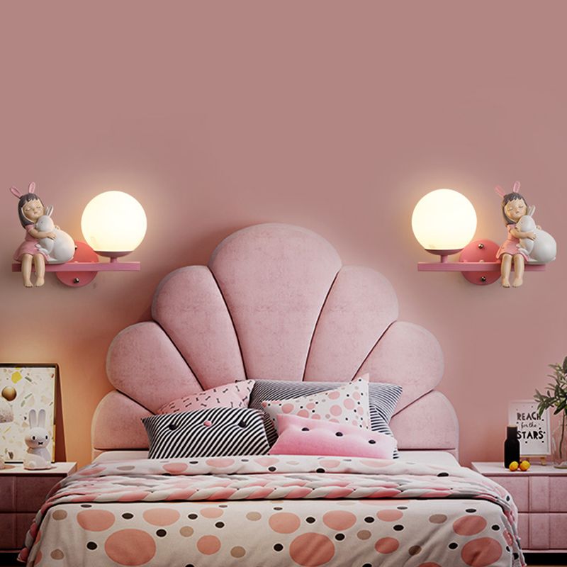 Modern Metal Wall Sconce Ball Shape Wall Light with Glass Shade for Bedroom