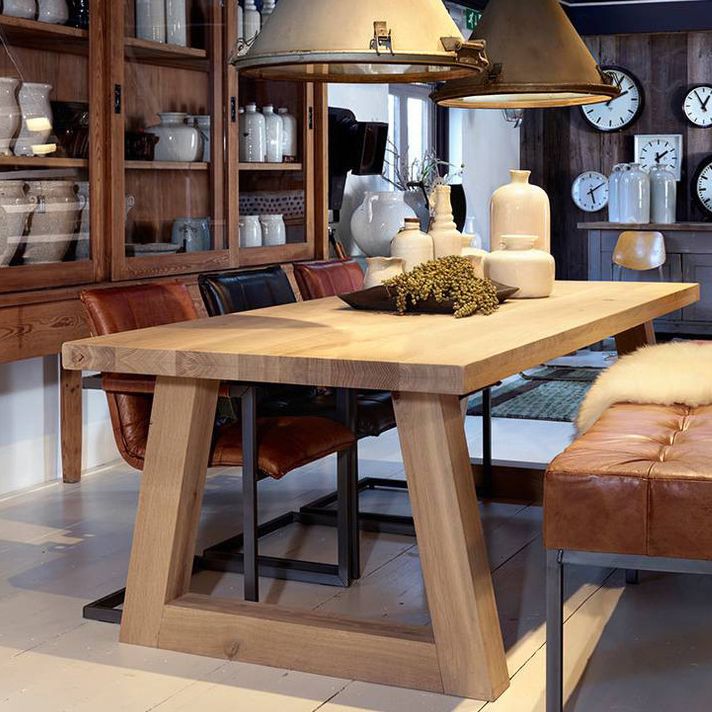Mesa de comedor de rectángulo industrial de madera maciza mesa de madera de pino con base de trineo