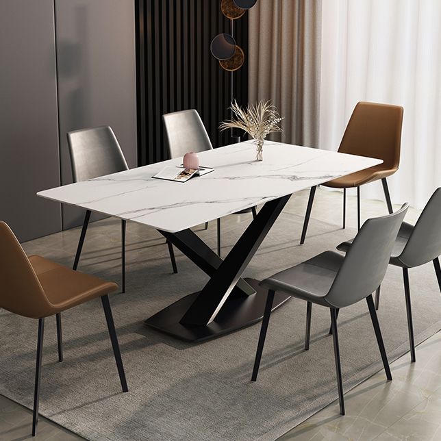 Eenvoudige keuken rechthoekige vorm eettafel gesinterde stenen eettafel met voetstukbasis