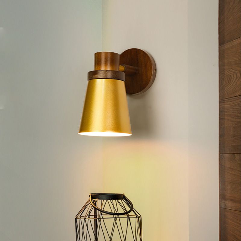 Minimalist Cone Wooden Sconce 1 Head Wall Lighting Fixture in Gold for Living Room