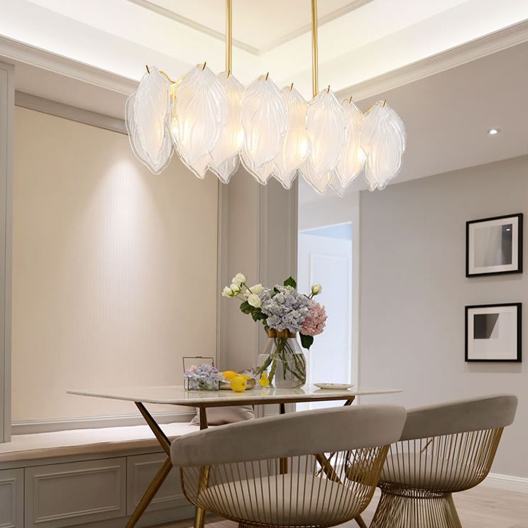 4 Light leaf Island Lights Modern Lighting Chandelier Glass and Metal Island Lamps in Gold