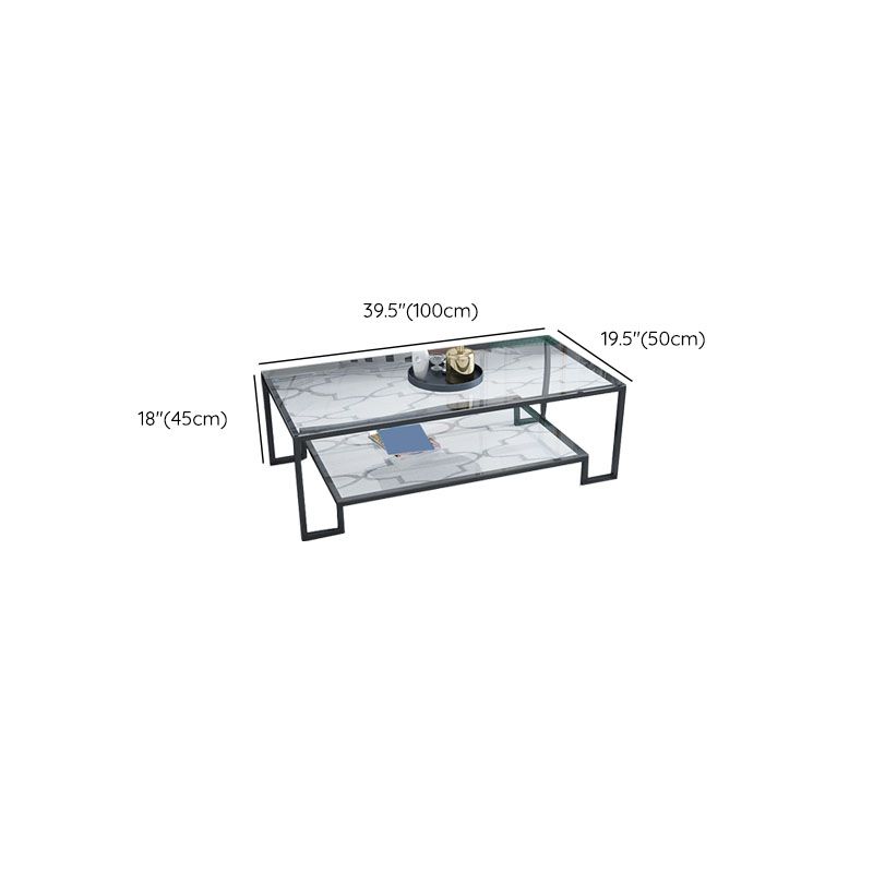 Abstract Coffee Table Glass/Marble Coffee Cocktail Table with Shelf