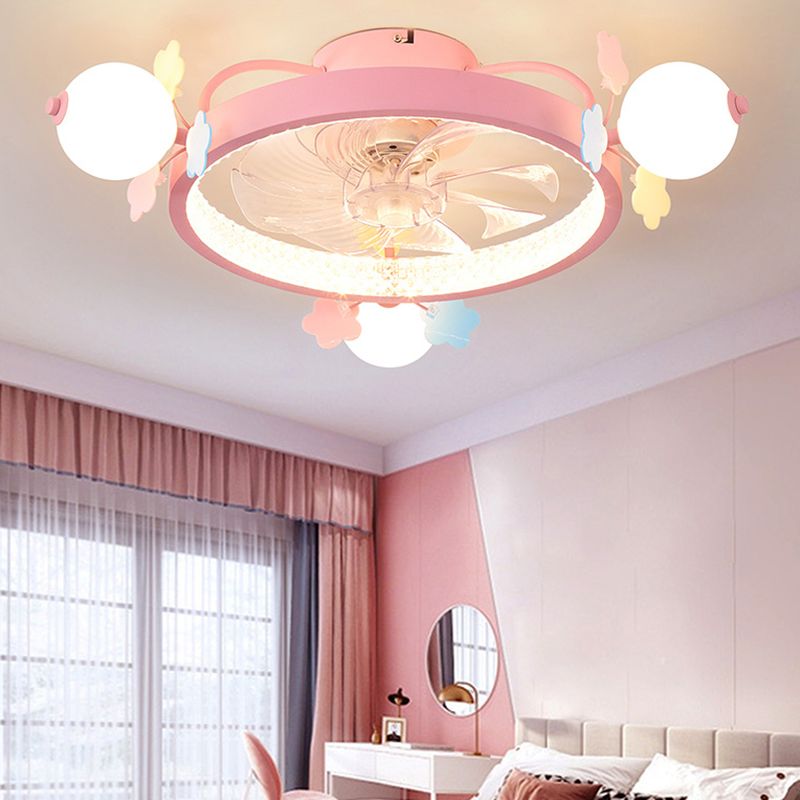Macaron Circular Ceiling Fan Light Acrylic Bedroom Semi Flush Ceiling Light