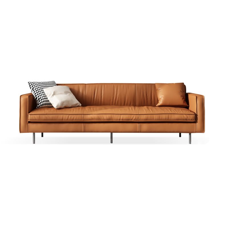 Living Room Standard Stationary Cushions Faux Leather Square Arm Sofa