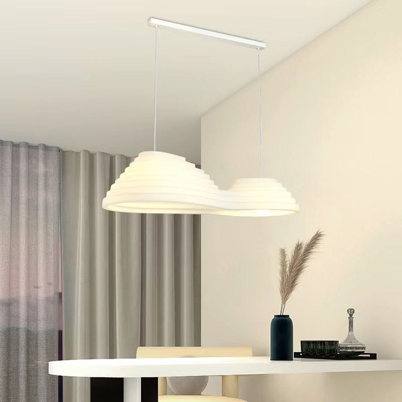 2 - Light Unique Kitchen Island Fixture in White Iron and Plastic Ceiling Pendant Light