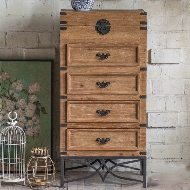 Mid-century Modern Wooden Rectangle Iron Legs Accent Cabinet with Drawer