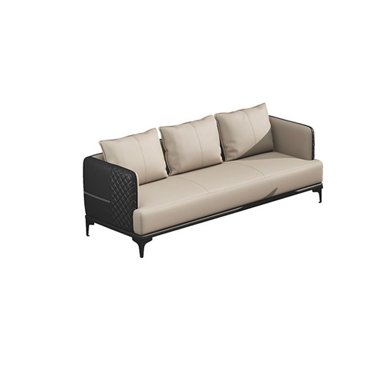 Modern Living Room Sofa Tuxedo Arm Sofa with Pillow and Black Metal Legs