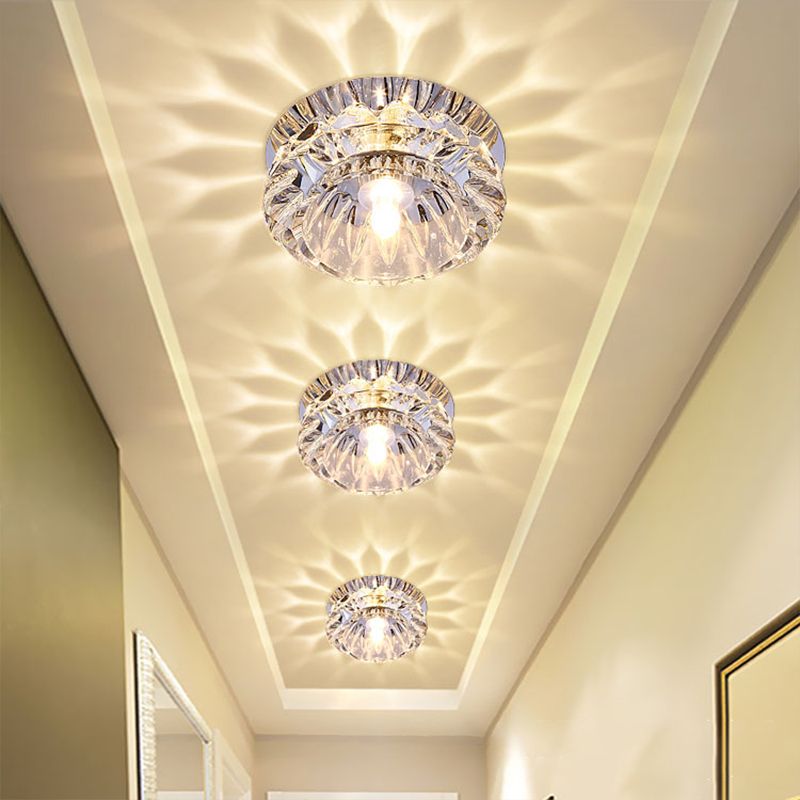 Abat-jour en forme de bol, montage encastré, cristal clair minimal, LED chromé, éclairage proche du plafond pour le foyer
